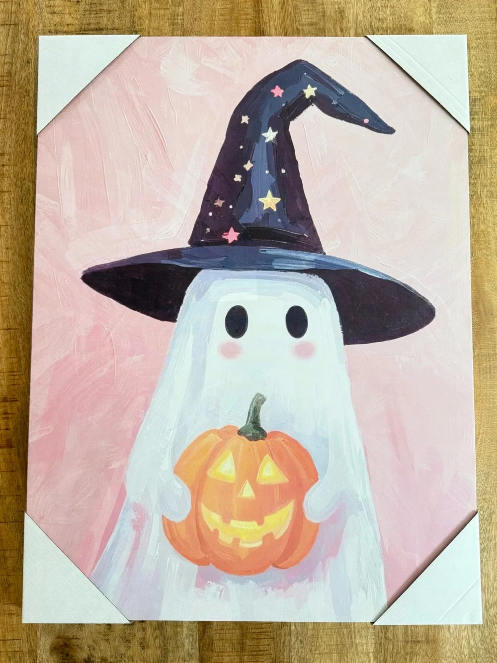 Halloween Ghost Canvas Print | Pink Coquette Wall Art | Witch Hat Pumpkin Preppy